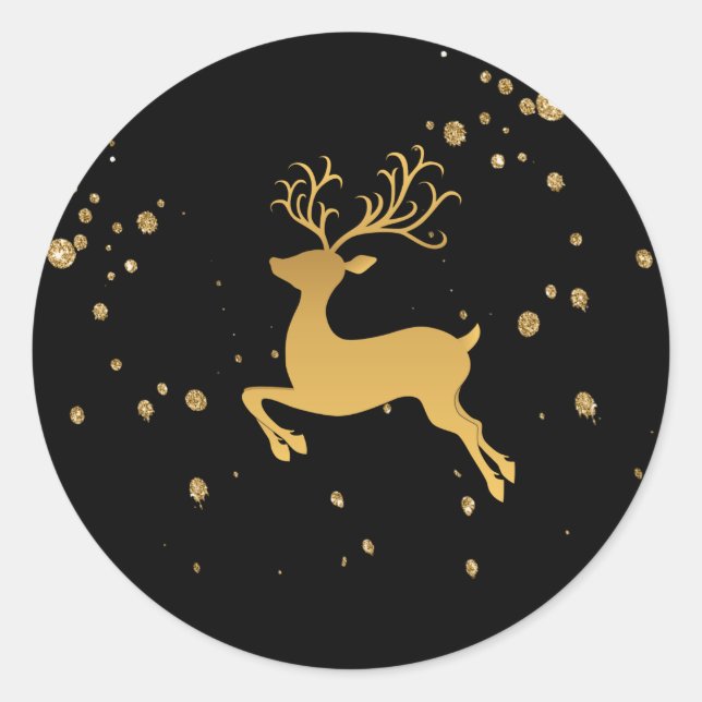 Eleganter Gold- und Black-Glitzer Rudolph Runder Aufkleber (Vorderseite)