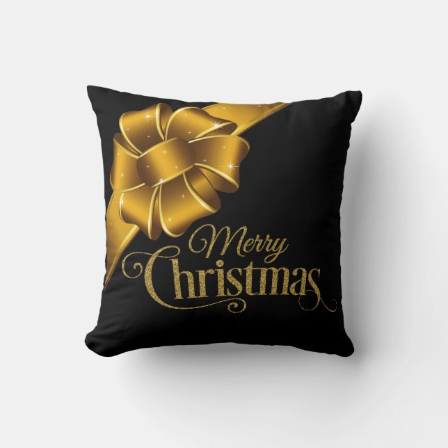 Eleganter Gold und Black Merry Weihnachtsfest Kissen (Vorderseite)