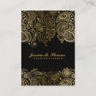 Eleganter Gold und Black Paisley 3 Hochzeitsplaner Visitenkarte