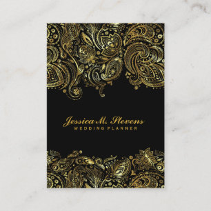 Eleganter Gold und Black Paisley 3 Hochzeitsplaner Visitenkarte