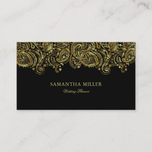 Eleganter Gold- und Black Paisley-Hochzeitsplaner Visitenkarte