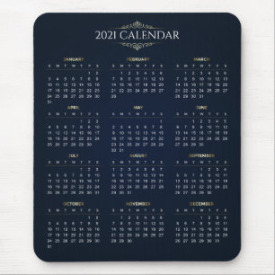 Eleganter Gold- und Blue-2021-Kalender Mousepad