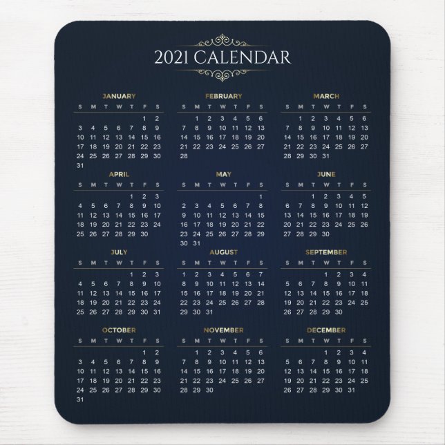 Eleganter Gold- und Blue-2021-Kalender | Mousepad (Vorne)