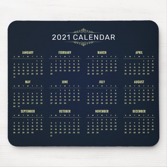 Eleganter Gold- und Blue-2021-Kalender | Mousepad (Vorne)