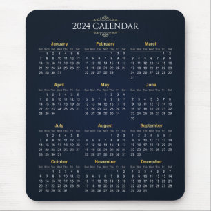 Eleganter Gold- und Blue-2024-Kalender Mousepad