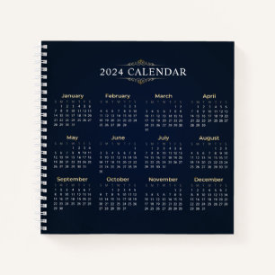 Eleganter Gold- und Blue-2024-Kalender Notebook Notizbuch