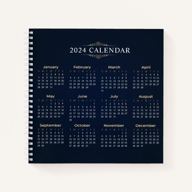 Eleganter Gold- und Blue-2024-Kalender | Notebook Notizbuch (Vorderseite)
