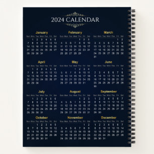 Eleganter Gold- und Blue-2024-Kalender Notebook Notizbuch