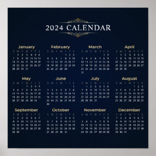 Eleganter Gold- und Blue-2024-Kalender   Poster