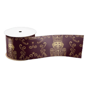 Eleganter Gold- und Burgunder-Weihnachtsnussknacke Satinband