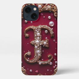 Eleganter Gold- und Perlbrief iPhone 13 Hülle