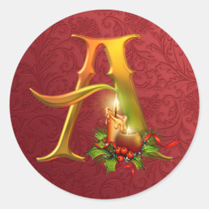 Eleganter Gold und Red Monogram Weihnachtsaufklebe Runder Aufkleber