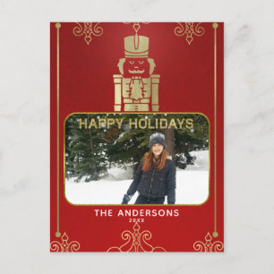 Eleganter Gold- und roter Nussknacker-Feiertagsfot Feiertagspostkarte