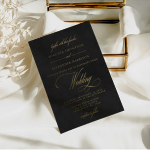 Eleganter Gold- und Samt-Druck (nicht echt) Hochze Folieneinladung