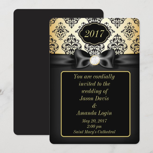 Eleganter Gold- und Schwarzbogen Einladung (Vorne/Hinten)