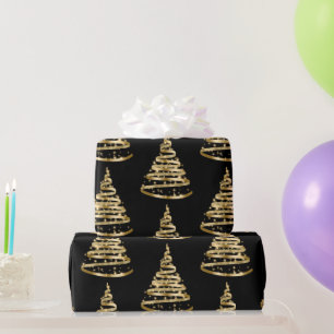 Eleganter Gold- und schwarzer Bandbaum Weihnachten Geschenkpapier