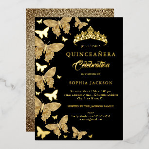 Eleganter Gold- und schwarzer Schmetterling Quince Folieneinladung