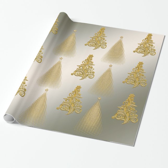 Eleganter Gold- und Silberbaum Geschenkpapier (Ungerollt)