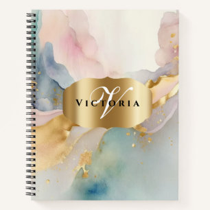 Eleganter Gold- und Wasserfarben-Pastell-Monogramm Notizbuch