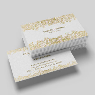 Eleganter Gold- und Weiß-Paisley-Hochzeitsplaner Visitenkarte
