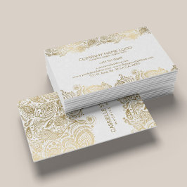 Eleganter Gold und White Paisley 3 Hochzeitsplaner Visitenkarte