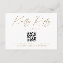 Eleganter Gold und White Wedding RSVP Qr Code Begleitkarte