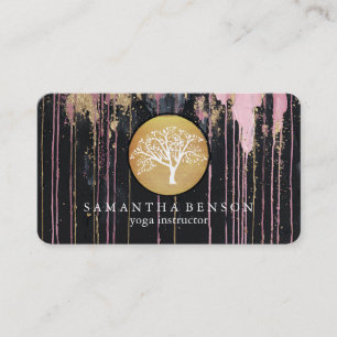 Eleganter Gold-Wasserfarben-Baum-Yoga- und Meditat Visitenkarte