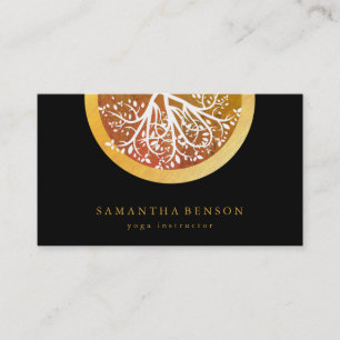 Eleganter Gold-Wasserfarben-Baum-Yoga und Meditati Visitenkarte