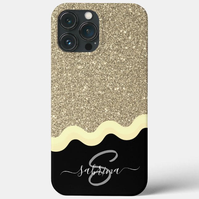 Eleganter Gold Wave Glitzer Mit Monogramm Name Case-Mate iPhone Hülle (Rückseite)