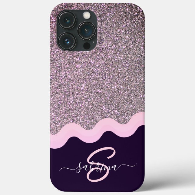 Eleganter Gold Wave Glitzer Mit Monogramm Name Case-Mate iPhone Hülle (Rückseite)