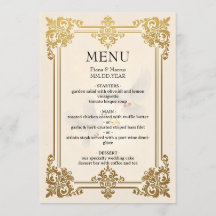 Eleganter Gold Wedding Menu Card Luxus Empfang