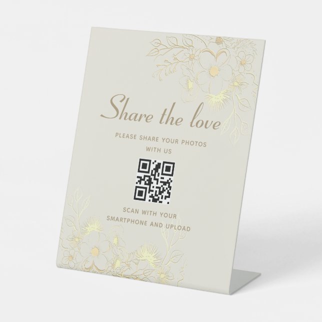 Eleganter Gold Wedding QR Code Sockelschild (Vorderseite)