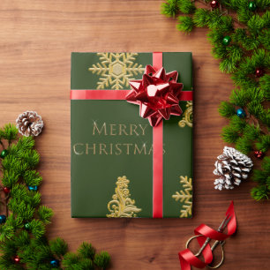 Eleganter Gold Weihnachtsbaum auf Dunkelgrün Geschenkpapier