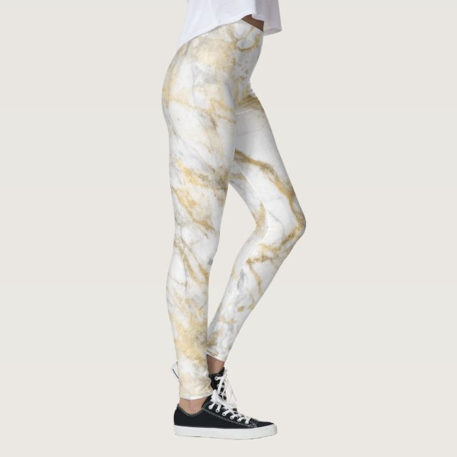 Eleganter Gold Weißer grauer Marmor Leggings (Rechts)