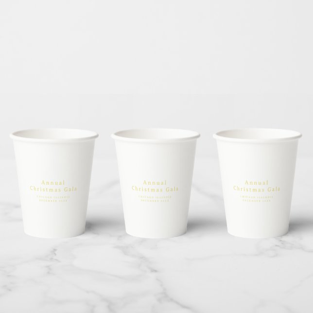 Eleganter Gold White Custom Text Cup Pappbecher (Multi)