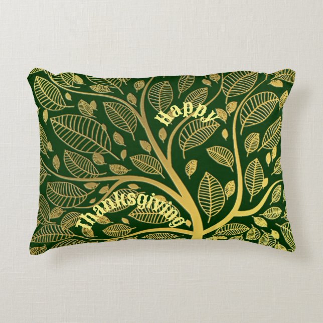 Eleganter Goldbaum des Lebens Grün glückliches Dan Dekokissen (Vorderseite)