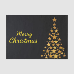 Eleganter Goldbaum Frohe Weihnachten auf schwarz Seidenpapier