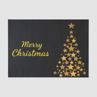 Eleganter Goldbaum Frohe Weihnachten auf schwarz Seidenpapier