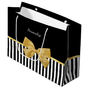 Eleganter Goldbogen-Schwarzweiss-Streifen mit Große Geschenktüte