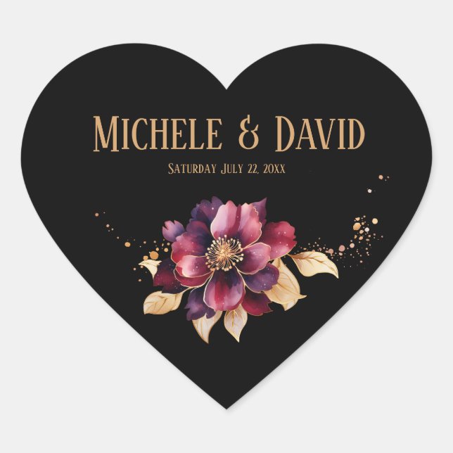 Eleganter Goldburgund Herz-Aufkleber (Vorderseite)