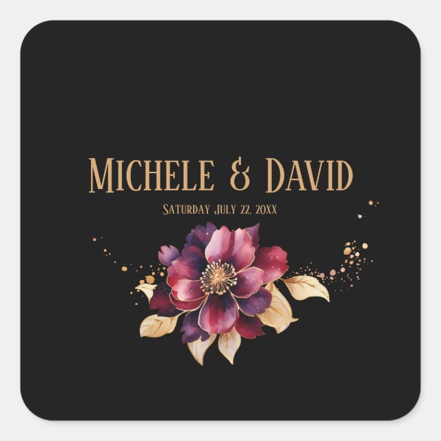 Eleganter Goldburgund Quadratischer Aufkleber (Vorderseite)