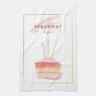 Eleganter Golden Frame Geburtstagskuchen Slice Geschirrtuch