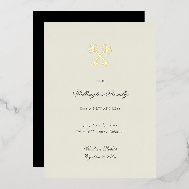 Eleganter Golden Key Neue Adresse Ankündigung (Vorderseite/Rückseite)