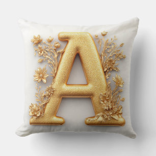 Eleganter Golden Letter A mit delikaten Blume Kissen