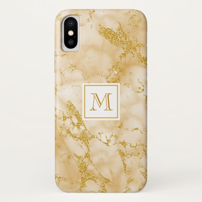 Eleganter Golden Marble Monogram Imitate Gold Glit Case-Mate iPhone Hülle (Rückseite)