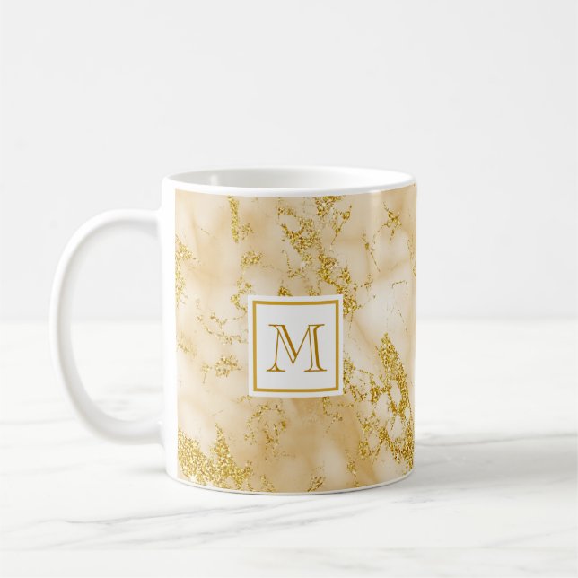 Eleganter Golden Marble Monogram Imitate Gold Glit Kaffeetasse (Links)