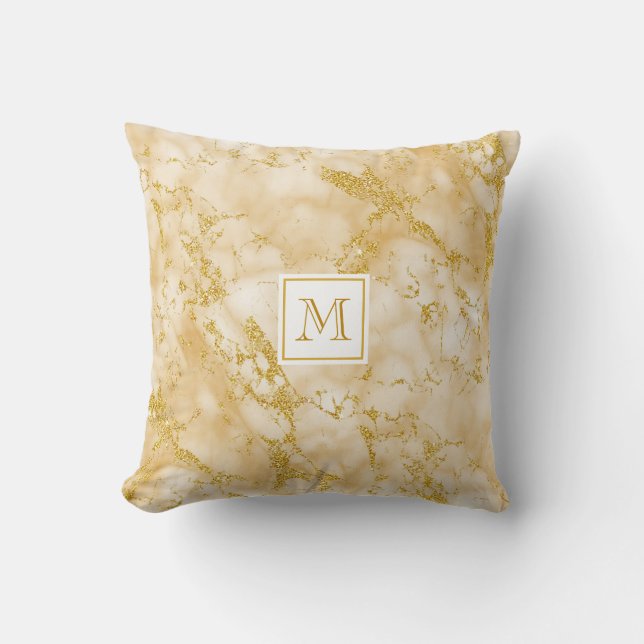 Eleganter Golden Marble Monogram Imitate Gold Glit Kissen (Vorderseite)