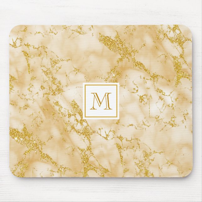 Eleganter Golden Marble Monogram Imitate Gold Glit Mousepad (Vorne)