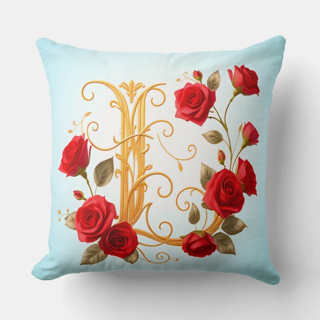 Eleganter Golden Monogram Frame Kissen (Vorderseite)