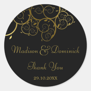 Eleganter Golden Spiral Vines Klassischer Hochzeit Runder Aufkleber